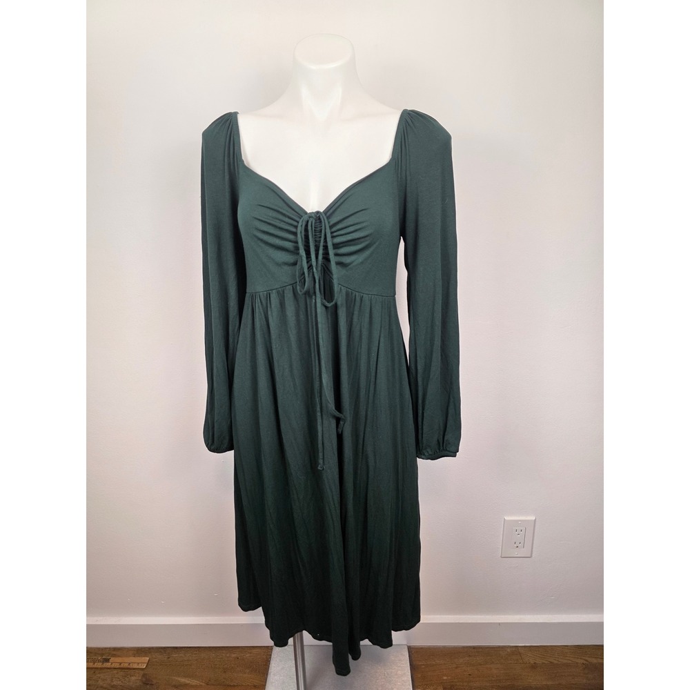 Boden Forest Green Long Sleeve Cinch Bust Smocked Midi Dress US 8P UK 12P